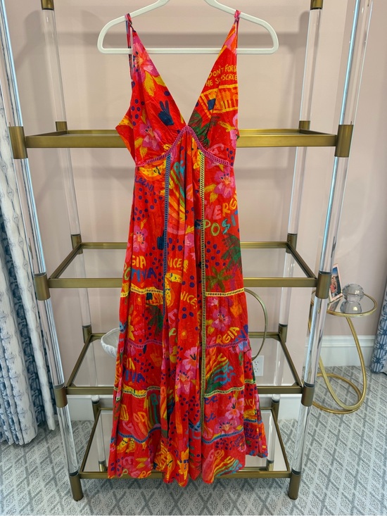 FARM Rio Dresses & Skirts - FARM Rio Red Multicolor Printed V-Neck Maxi Dress